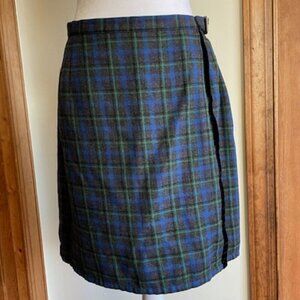CRAZY HORSE Blue Black Tartan Plaid Faux Wrap Velvet Mini Skirt Vintage